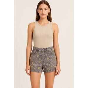 ZARA EU 32 US 0 Floral Daisy Denim Shorts High Rise Retro Summer Vibe